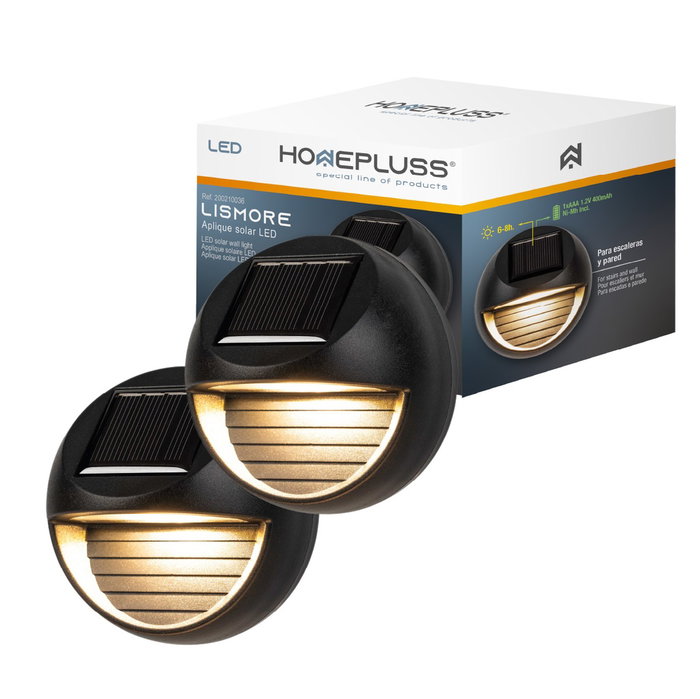 HomePluSS Pack 2 Apliques Solares LED Lismore Luz Cálida Negro HomePluSS Pack 2 Apliques Solares LED Lismore Luz Cálida Negro