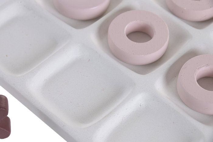DKD Home Decor Juego de Mesa Tic Tac Toe de Cemento Marrón y Blanco