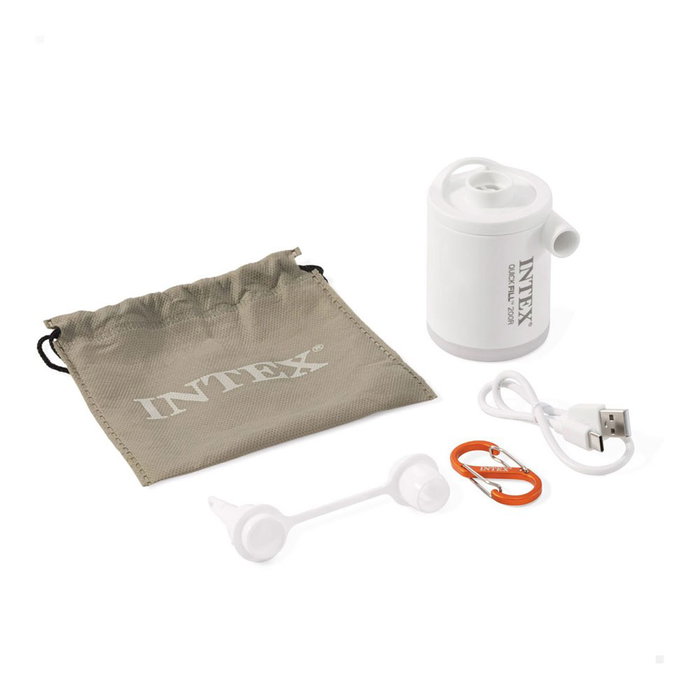 Intex Quick Fill Mini Bomba Eléctrica de Aire Recargable USB-C 200 L/min con Luz LED, Bolsa y Mosquetón para Inflables