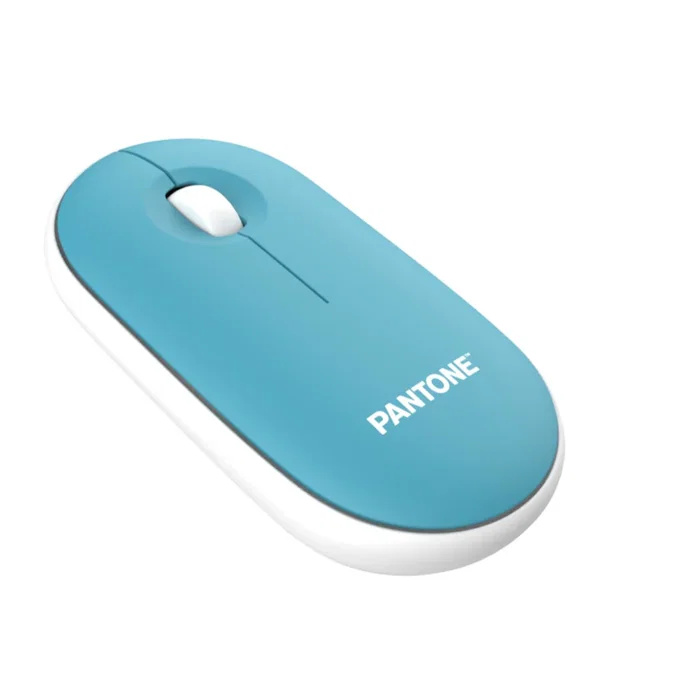 Pantone PT-MS001G1 Ratón Inalámbrico para Oficina, Mano Derecha, 1200 DPI, Recargable, Azul y Blanco