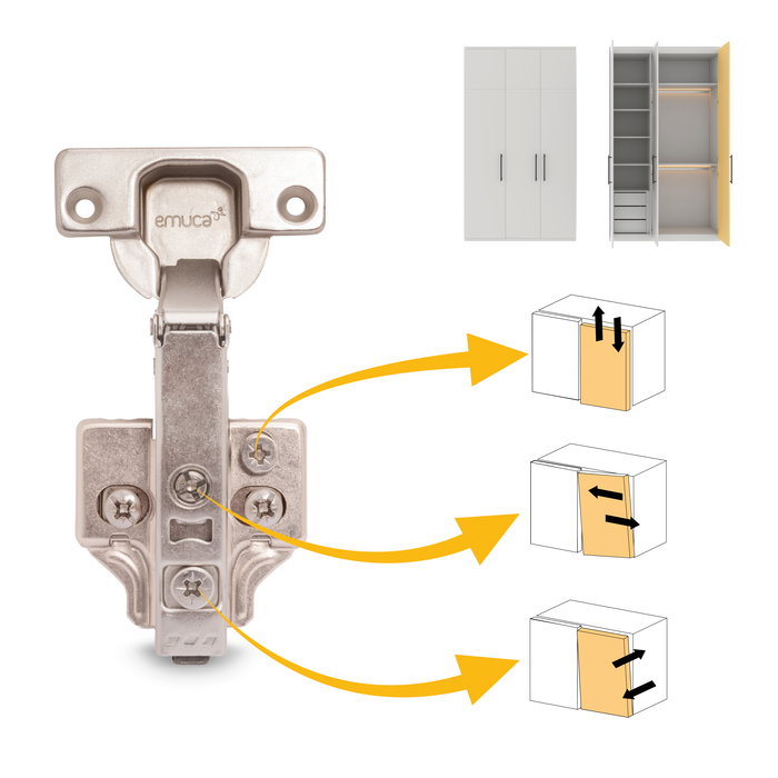 Emuca Lote de 20 bisagras rectas X92N y suplementos de montaje mixto, Diámetro 5x9.5mm, Altura 0, Acero, Niquelado