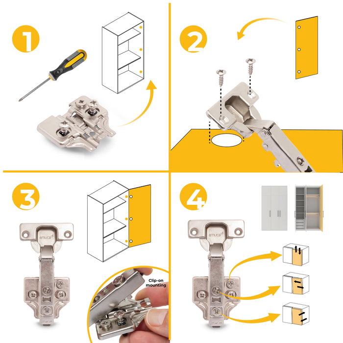 Emuca Lote de 20 bisagras rectas X92N y suplementos de montaje mixto, Diámetro 5x9.5mm, Altura 0, Acero, Niquelado