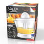 Adler Exprimidor AD 4014, Blanco, 60 W, 1 Litro - 2 Conos Intercambiables, Arranque Automático, Regulación de Pulpa
