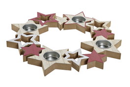DKD Home Decor Portavelas de Madera Rojo y Blanco con 4 Velas