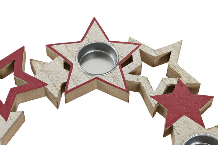 DKD Home Decor Portavelas de Madera Rojo y Blanco con 4 Velas