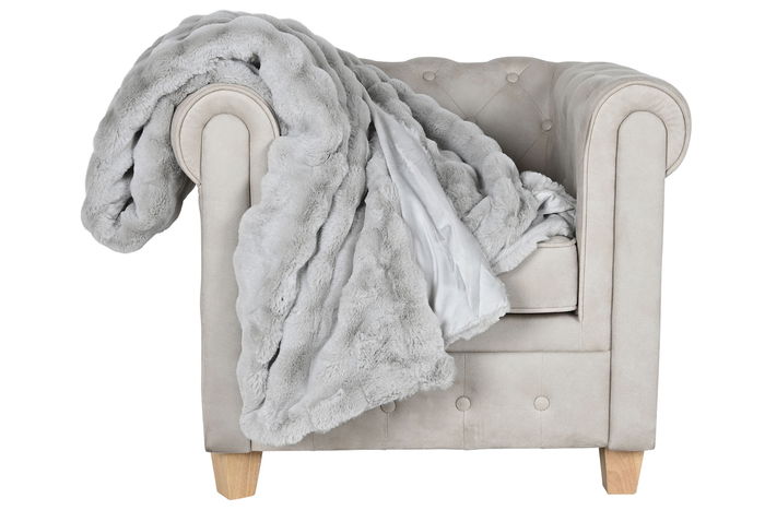 DKD Home Decor Manta Rabit fur april 24 b Gris Claro Poliester 240 x 1 x 220 cm