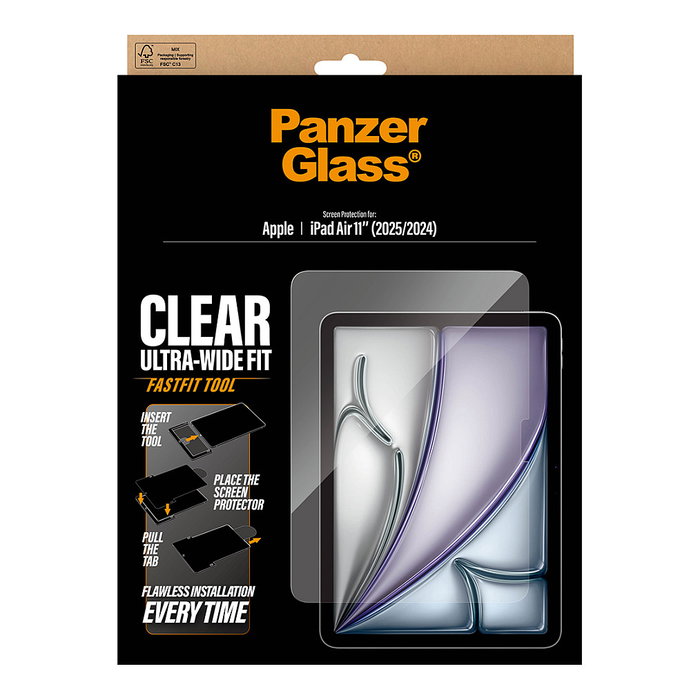 PanzerGlass Protector de Pantalla para iPad Air 11 (2024-2026) Ultra-Wide Fit con Kit FastFit y Material Reciclado - Resistente a Golpes y Rayones PanzerGlass Protector de Pantalla para iPad Air 11 (2024-2026) Ultra-Wide Fit con Kit FastFit y Material Reciclado - Resistente a Golpes y Rayones