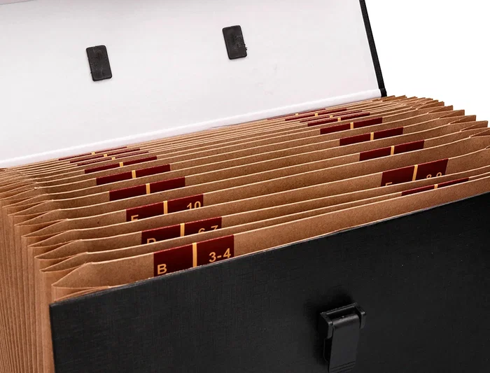 Liderpapel Maletín con fuelle y asa, cartón forrado, 19 departamentos, 255x390x120 mm, colores surtidos