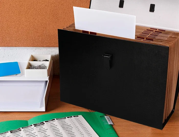 Liderpapel Maletín con fuelle y asa, cartón forrado, 19 departamentos, 255x390x120 mm, colores surtidos