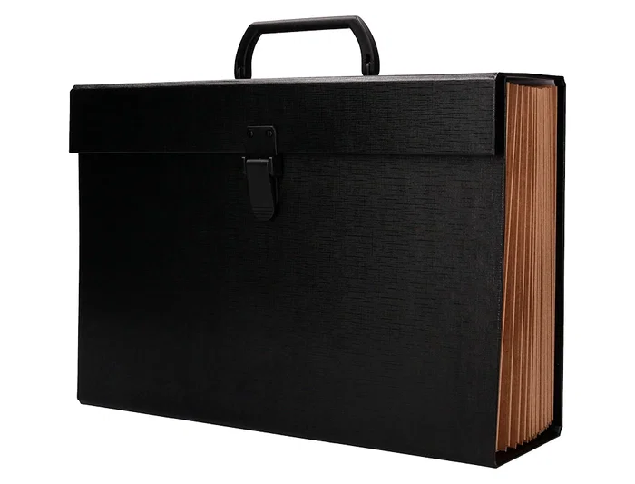 Liderpapel Maletín con fuelle y asa, cartón forrado, 19 departamentos, 255x390x120 mm, colores surtidos