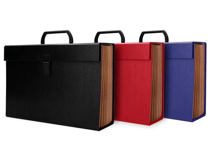 Liderpapel Maletín con fuelle y asa, cartón forrado, 19 departamentos, 255x390x120 mm, colores surtidos