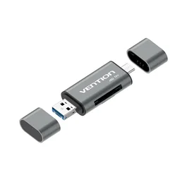 Vention Lector de Tarjetas Externo USB 3.0 CCHH0 - MicroSD/SD, 5000 Mbps, Gris Aluminio, USB-A/C/Micro-USB, Plug & Play