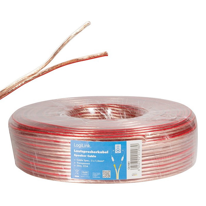 LogiLink Cable de altavoz en bruto 2x 1,5 mm² transparente 50 m LogiLink Cable de altavoz en bruto 2x 1,5 mm² transparente 50 m