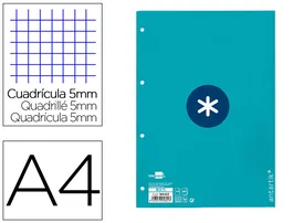 Antartik Recambio A4 80 Hojas 90gr Cuadro 5mm 4 Taladros 1 Banda con Marco Color Turquesa