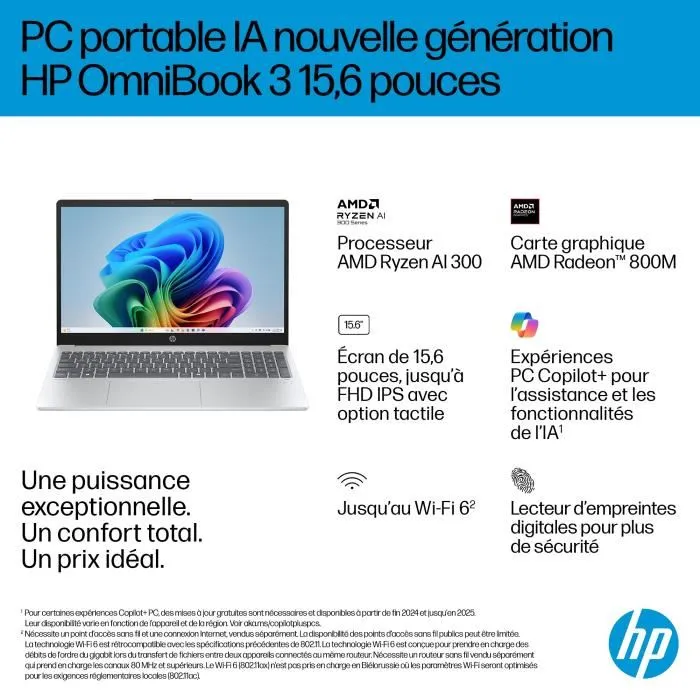 HP Portátil Omnibook 3 15-fn0027nf 15.6 FHD IPS Ryzen AI 5 330 24 GB RAM 512 GB SSD AZERTY Windows 11