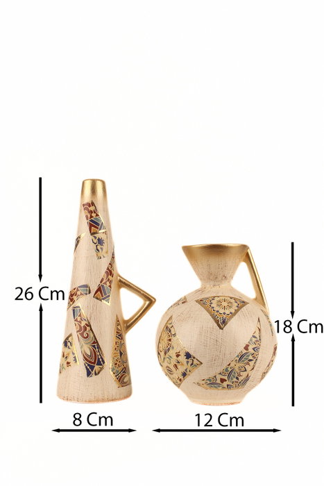 Aberto Design BK016 Juego de Macetas Decorativas Cerámica Beige Set de 2 Pintadas a Mano
