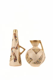 Aberto Design BK016 Juego de Macetas Decorativas Cerámica Beige Set de 2 Pintadas a Mano