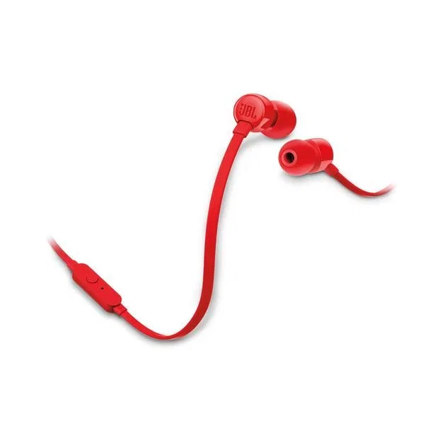 JBL TUNE 160 Auriculares Intraurales Alámbricos con Micrófono, Conector Jack 3.5 mm, Color Rojo