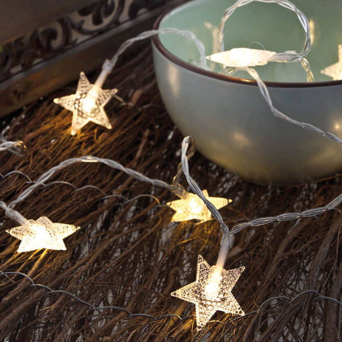 Decorative Lightning Guirnalda a Pilas Fija 10 LEDs Estrella Luz Blanco Frío 1.3m