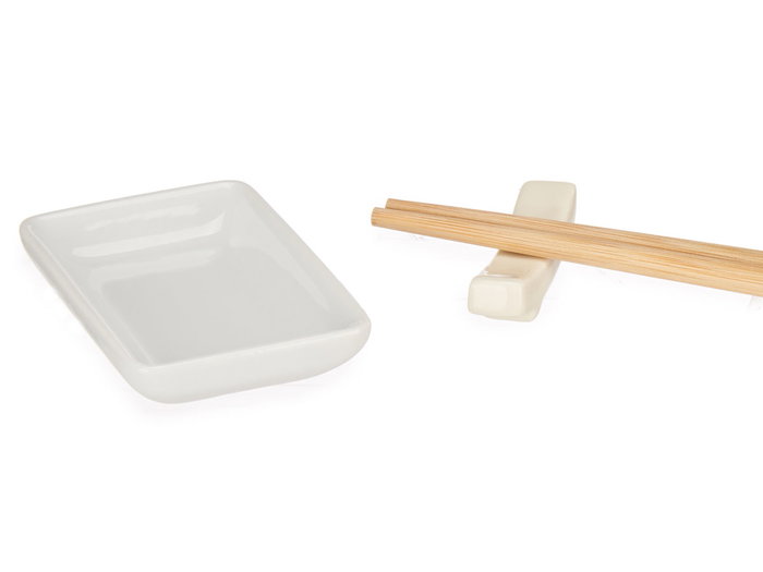 Kinvara Set Sushi Blanco 12 Piezas Porcelana y Bambú 27.5x20.5x2.5 cm (Set de 12)