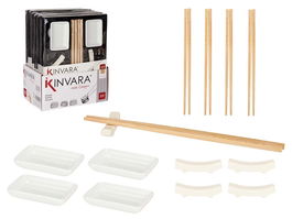 Kinvara Set Sushi Blanco 12 Piezas Porcelana y Bambú 27.5x20.5x2.5 cm (Set de 12)