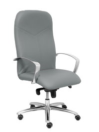 Sillón Caudete con mecanismo Basculante avanzado tapizada con Similpiel color Gris. Equipado con Base aluminio, Brazos fijos y Ruedas de parqué