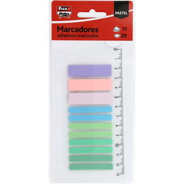 FIXO Banderitas adhesivas traslúcidas surtidas pastel con regla