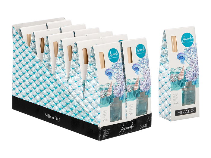Acorde Mikado Oceano 30 ml Fragancia Difusor con Varillas Vidrio Azul 7.5x20x5 cm (Set de 24)