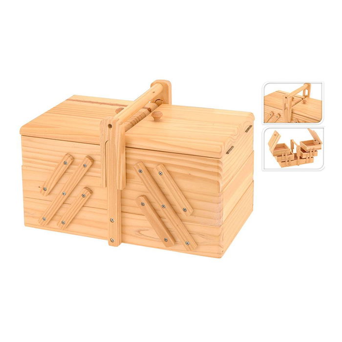 Excellent Houseware Costurero de Madera de Pino, 3 Niveles Extensibles, 5 Compartimentos, 30 x 17.5 x 19 cm Excellent Houseware Costurero de Madera de Pino, 3 Niveles Extensibles, 5 Compartimentos, 30 x 17.5 x 19 cm