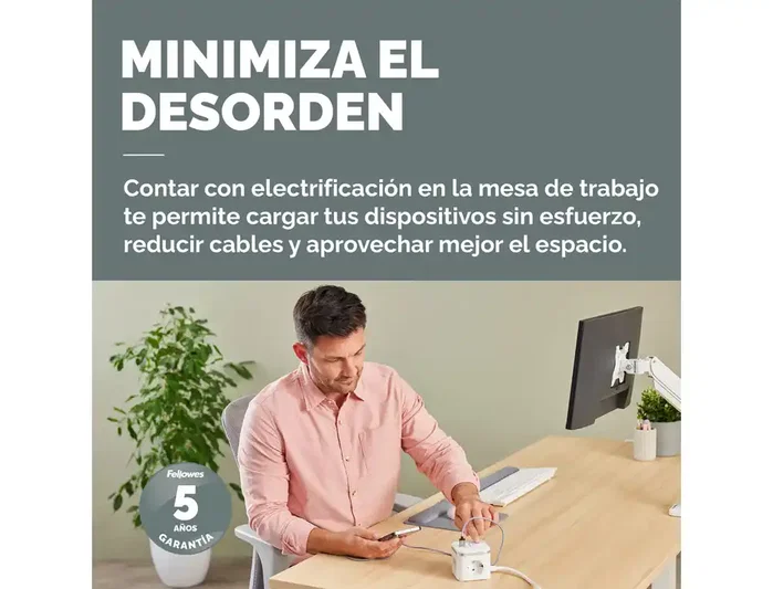 Fellowes Regleta Cubo Multienchufe, 3 Tomas de Corriente + 2 Puertos USB-C + 1 Puerto USB-A, Blanco, Interruptor, Cable 2 Metros, 155x85x145 mm Fellowes Regleta Cubo Multienchufe, 3 Tomas de Corriente + 2 Puertos USB-C + 1 Puerto USB-A, Blanco, Interruptor, Cable 2 Metros, 155x85x145 mm