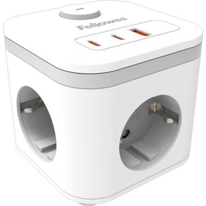 Fellowes Cubo Multienchufe Blanco con 3 Tomas, 1 USB-A y 2 USB-C