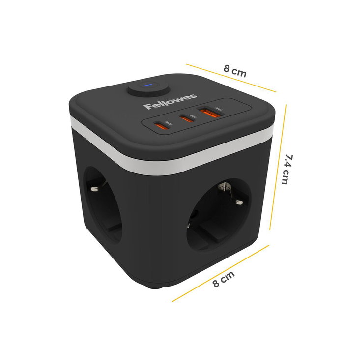 Fellowes Cubo Multienchufe Blanco con 3 Tomas, 1 USB-A y 2 USB-C