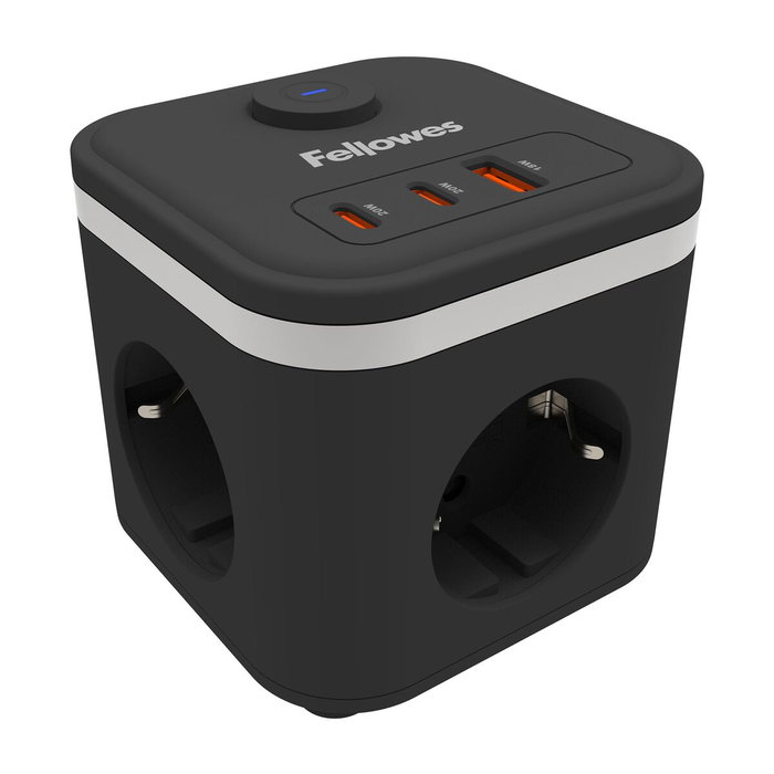 Fellowes Cubo Multienchufe Blanco con 3 Tomas, 1 USB-A y 2 USB-C