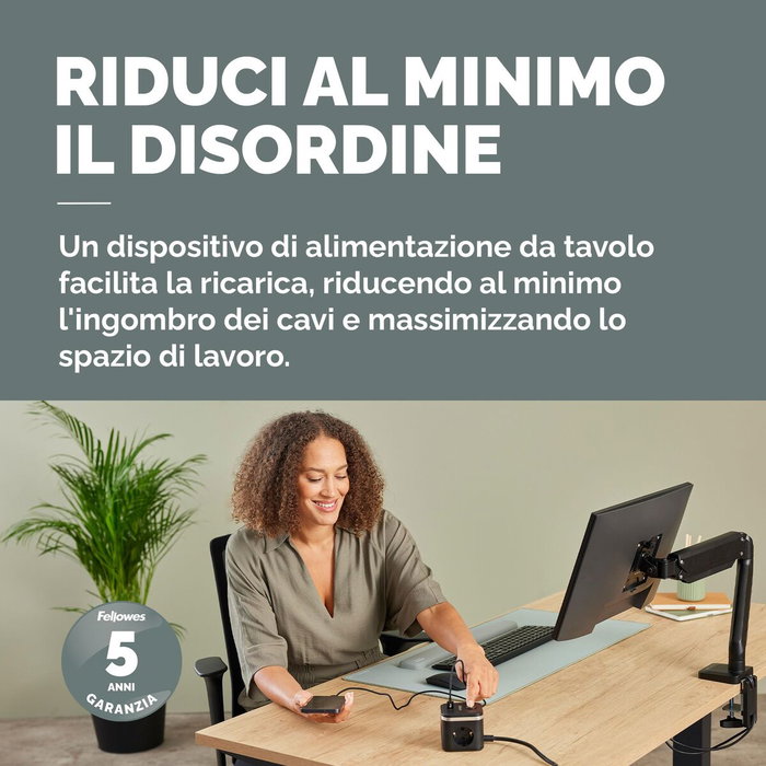 Fellowes Cubo Multienchufe Blanco con 3 Tomas, 1 USB-A y 2 USB-C