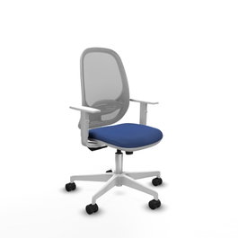 PIQUERAS Y CRESPO Silla de oficina Cilanco con mecanismo Sincro, Tela Azul marino y Malla Gris, Reposabrazos blancos