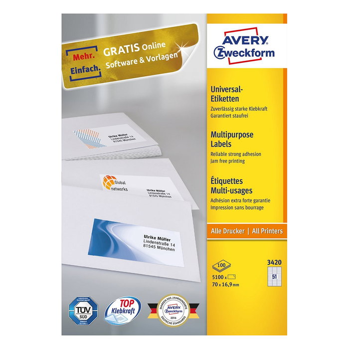 AVERY Zweckform Etiquetas 3420 blanco 70,0 x 16,9 mm
