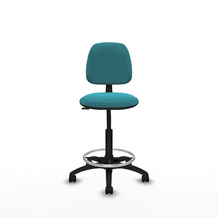 Taburete Isso con mecanismo Contacto permanente básico tapizada con Tela color Turquesa. Equipado con Base poliamida negra, Sin brazos y Ruedas de nailon 50 mm