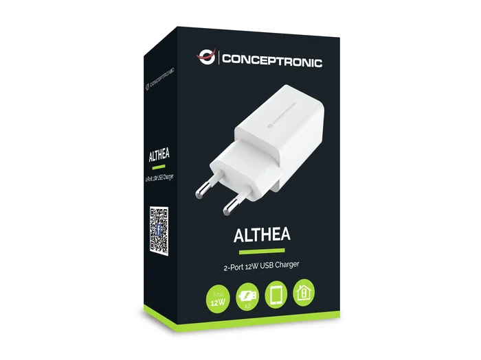 Conceptronic ALTHEA06W Cargador de Pared USB, 2 Puertos, 5V 2.4A 12W Total, Blanco, Universal, CA