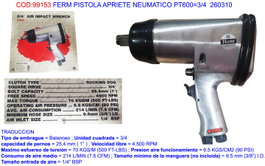 FERM Pistola de Apriete Neumática PT600