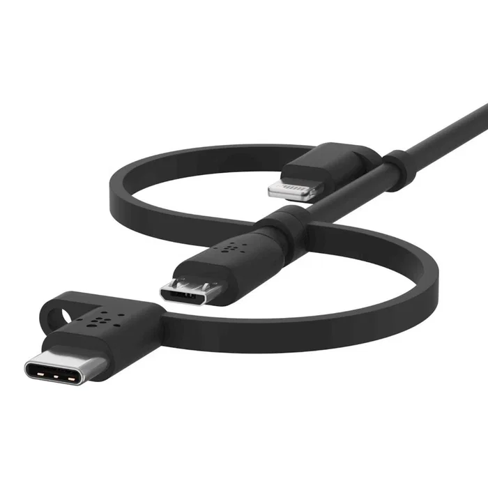 Belkin CAC001BT1MBK Cable USB Adaptador 3 en 1 con Lightning, USB-C y Micro-USB, 1 Metro, Color Negro, Certificación MFi