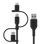Belkin CAC001BT1MBK Cable USB Adaptador 3 en 1 con Lightning, USB-C y Micro-USB, 1 Metro, Color Negro, Certificación MFi