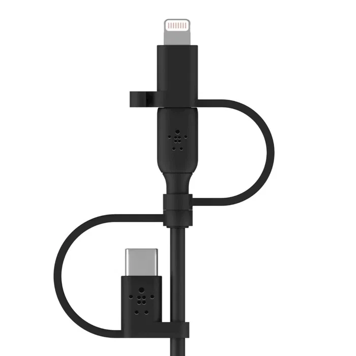 Belkin CAC001BT1MBK Cable USB Adaptador 3 en 1 con Lightning, USB-C y Micro-USB, 1 Metro, Color Negro, Certificación MFi