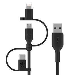 Belkin Cac001bt1mbk - Cable USB-A a Micro-USB con Adaptador Lightning y Adaptador USB-C, 1 Metro, Negro