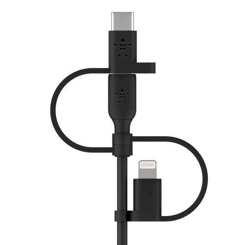 Belkin Cac001bt1mbk - Cable USB-A a Micro-USB con Adaptador Lightning y Adaptador USB-C, 1 Metro, Negro