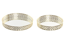 DKD Home Decor Set de 2 Bandejas de Decoración Espejo y Metal Dorado