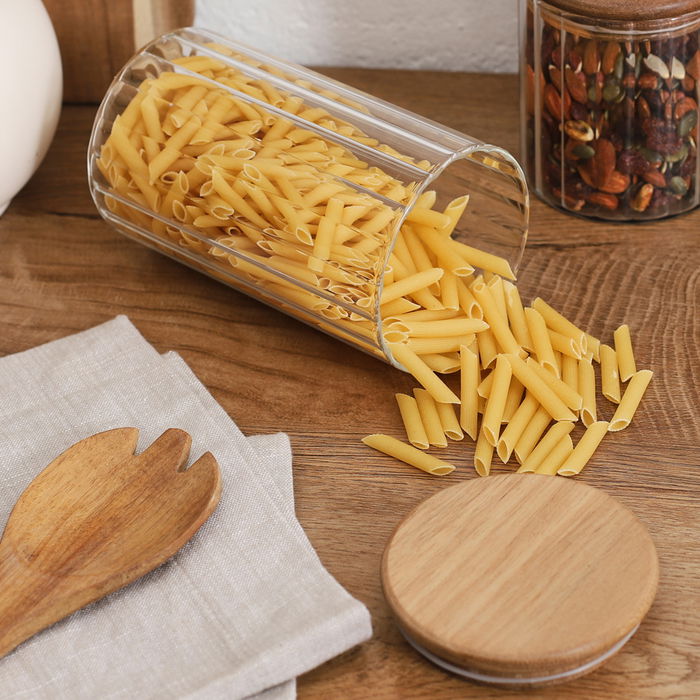 Home Deco Factory Bote con Tapa Acacia 700 ml Colección Cocooning Vidrio