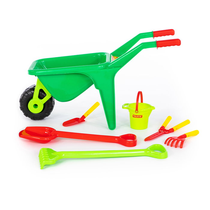 Polesie Wader Carretillo Jardinero con Herramientas de Juguete, Set Completo para Niños y Niñas a partir de 12 Meses, 7 Piezas Ref. 41722