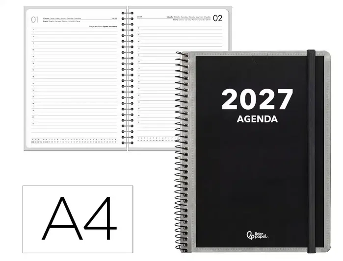 Liderpapel Agenda de oficina 2027 A4 día página espiral bilingüe Liderpapel Agenda de oficina 2027 A4 día página espiral bilingüe