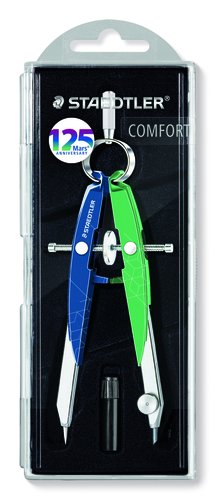 Staedtler Compás Metálico de Precisión Mars Azul/Verde con Ajuste por Rueda Central