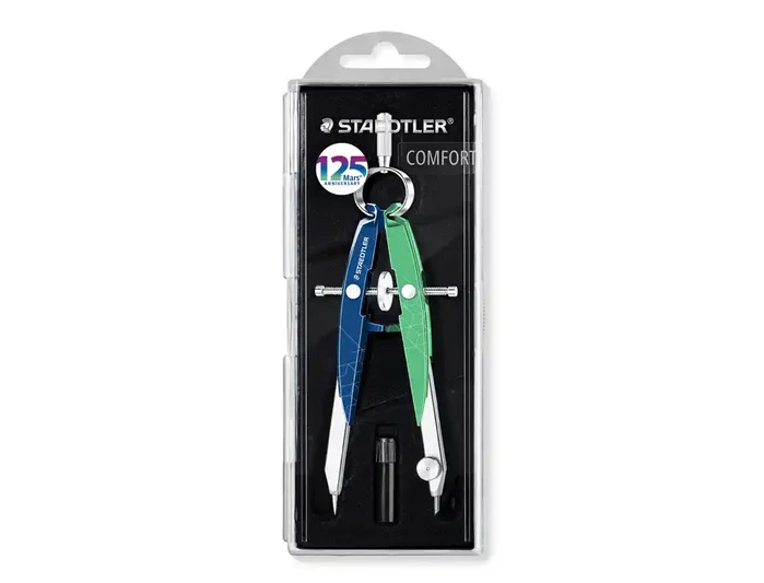 Staedtler Compás Metálico de Precisión Mars Azul/Verde con Ajuste por Rueda Central